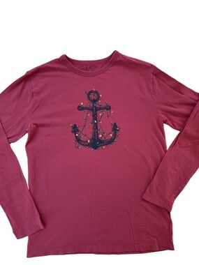 Holiday Lights Anchor Red Long-Sleeve Cotton Tee - kids size XL (12-14)